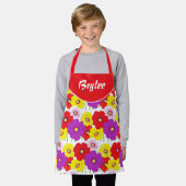 フローラレッドイエローガールズオールオーバープリントエプロン エプロン (着用した状態)