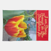フローラレッドイエローチューリップ神引用文私は強い キッチンタオル (横)