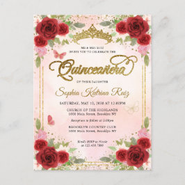 フローラレッドエレガントピンク金ゴールドティアラキンセアニラ ポストカード