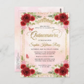 フローラレッドエレガントピンク金ゴールドティアラキンセアニラ ポストカード (正面/裏面)