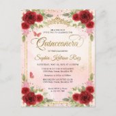 フローラレッドエレガントピンク金ゴールドティアラキンセアニラ ポストカード (正面)