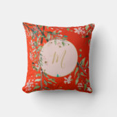 フローラレッドエレガントピンク金ゴールドChinoiserie クッション (正面)