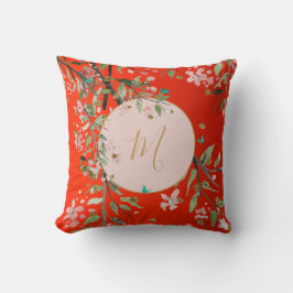 フローラレッドエレガントピンク金ゴールドChinoiserie クッション