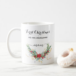 フローラレッドクリスマスリース | 初めてのクリスマス コーヒーマグカップ
