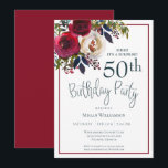 フローラレッドサプライズ50thバースデーパーティー 招待状<br><div class="desc">この驚エレガントきの50歳の誕生日パーティーの招待はあなたの特別なイベントに最適！このデザインは美しい赤と白花とティール（緑がかった色）タイポグラフィを備えている。</div>