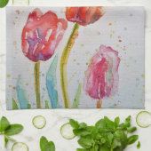 フローラレッドピンクチューリップ心配しないハッピーティー キッチンタオル (折り畳み)