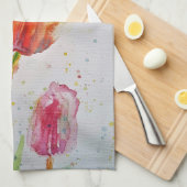 フローラレッドピンクチューリップ心配しないハッピーティー キッチンタオル (四つ折り)