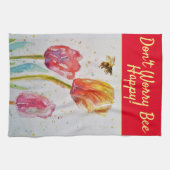フローラレッドピンクチューリップ心配しないハッピーティー キッチンタオル (横)