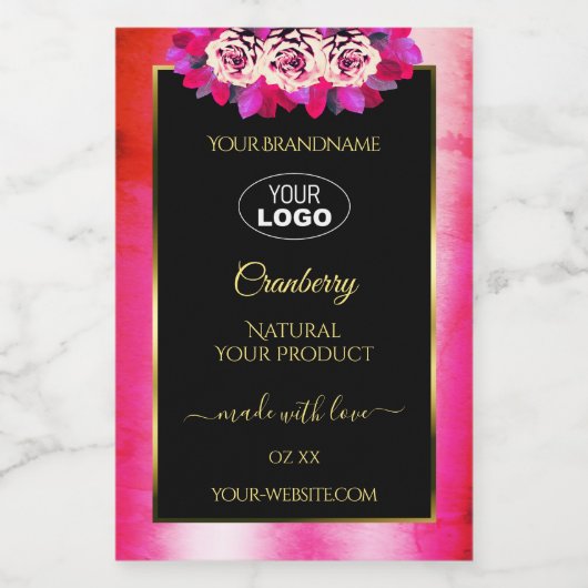 フローラレッドピンク大理石ブラックプロダクトラベルロゴ フードラベル (シングルラベル)