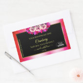 フローラレッドピンク大理石ブラックプロダクトラベルロゴ 長方形シール (封筒)