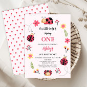 フローラレッドピンク私たちの小さなLadybug 1st誕生日 招待状