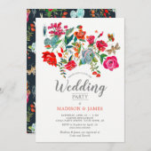 フローラレッドピンク結婚ブライト 招待状 (正面/裏面)