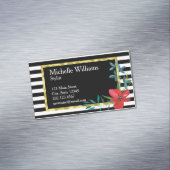 フローラレッドフラワー白黒ストライプ金ゴールド縁ど マグネット名刺 (インサイチュ)