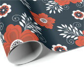 フローラレッドブラックラッピング紙 ラッピングペーパー (ロールコーナー)