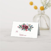 フローラレッドブルゴーニュ冬結婚のブーケの客 プレイスカード (正面)