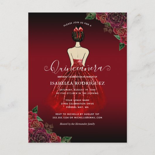 フローラレッドプリンセス金ゴールド誕生日キンセアニラ ポストカード (正面)