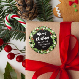 フローラレッドベリーグリーンリースメリークリスマス ラウンドシール