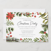 フローラレッドベリー緑のスクリプトクリスマスパーティー 招待状 (正面)