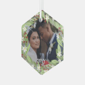 フローラレッドベリー緑のリース写真 ガラスオーナメント (正面左)