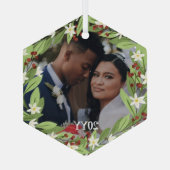 フローラレッドベリー緑のリース写真 ガラスオーナメント (裏面)