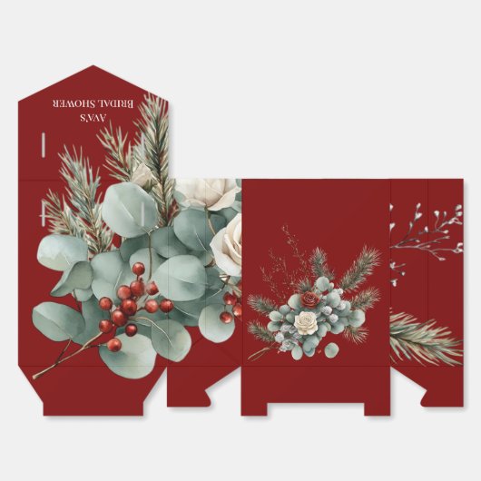 フローラレッドホワイトクリスマスバラブライダルシャワー フェイバーボックス (見開き)