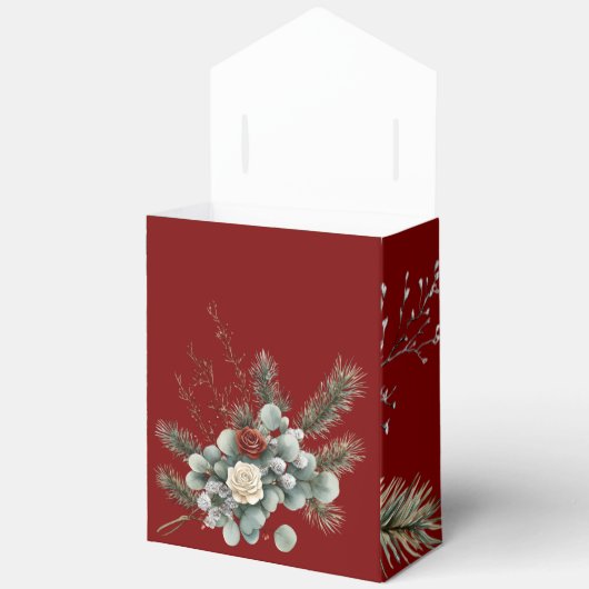 フローラレッドホワイトクリスマスバラブライダルシャワー フェイバーボックス (見開き)