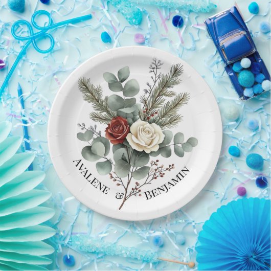 フローラレッドホワイトクリスマスバラ結婚ズ ペーパープレート (パーティー)