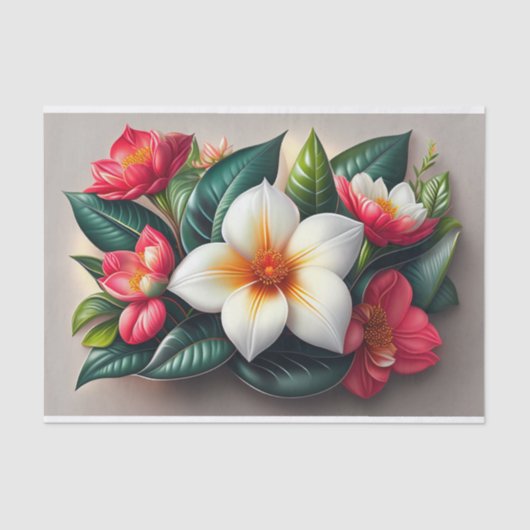 フローラレッドホワイトトロピカルブーケイラストレーション 薄葉紙 (正面)
