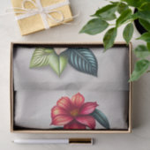 フローラレッドホワイトボタニカルイラストレーション小 薄葉紙 (ギフト)