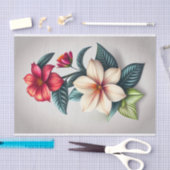 フローラレッドホワイトボタニカルイラストレーション小 薄葉紙 (クラフト)