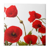 フローラレッドポピーフラワー白カラフル地 タイル (正面)