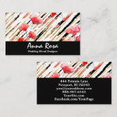 *~*フローラレッドポピーブラックグリッターホイルホワイトシック 名刺 (正面/裏面)