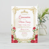 フローラレッドメキシカンガールクラウンスウィート15誕生日 招待状 (スタンド正面)