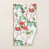 フローラレッドローズウォーターカラーホワイト バスタオルセット (ハンドタオル)