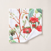 フローラレッドローズウォーターカラーホワイト バスタオルセット (ウォッシュタオル)