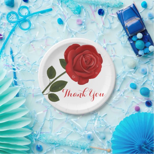 フローラレッドローズフラワーありがとう – 結婚披露宴 ペーパープレート (パーティー)