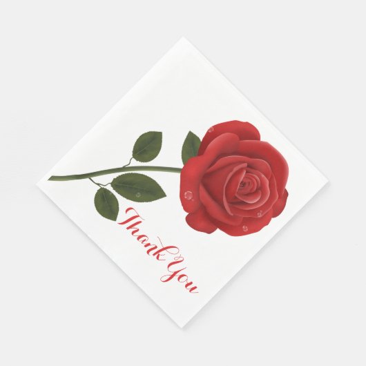 フローラレッドローズフラワーサンキューウェディングパーティー スタンダードランチョンナプキン (角)