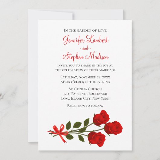 フローラレッドローズフラワーズ結婚式招待状 招待状 (正面)