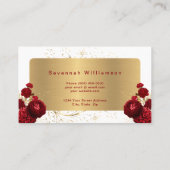 フローラレッドローズ金ゴールドのカスタマイズ 名刺 (裏面)