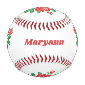 フローラレッドローゼグリーン葉カスタム 野球ボール (裏面)