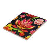 フローラレッドロータスフラワーイラストレーション タイル (側面)