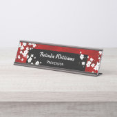 フローラレッド白黒さくらんぼブロッサム デスクネームプレート (正面)