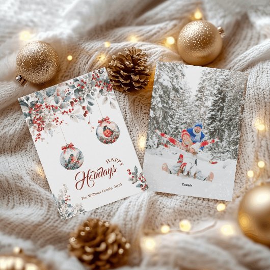 フローラレッド素朴ブルフィンチバードスノークリスマス シーズンカード