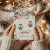 フローラレッド素朴ブルフィンチバードスノークリスマス シーズンカード