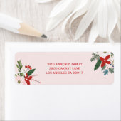 フローラレッド赤面ピンククリスマスホリデーアドレス ラベル (インサイチュ)