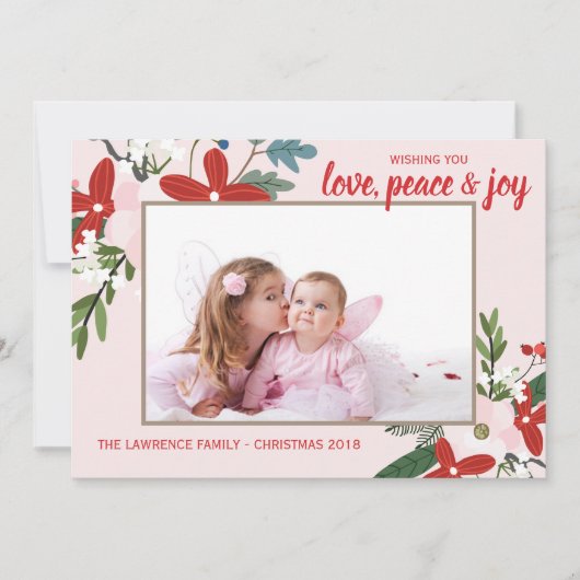 フローラレッド赤面ピンククリスマスホリデーフォトカード シーズンカード (正面)