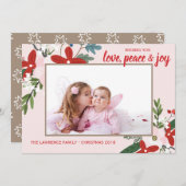 フローラレッド赤面ピンククリスマスホリデーフォトカード シーズンカード (正面/裏面)