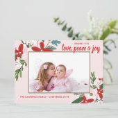 フローラレッド赤面ピンククリスマスホリデーフォトカード シーズンカード (スタンド正面)