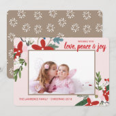 フローラレッド赤面ピンククリスマスホリデーフォトカード シーズンカード (正面/裏面)
