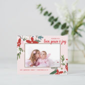 フローラレッド赤面ピンククリスマスホリデーフォトカード シーズンポストカード (スタンド正面)